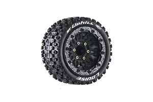 Louise 1/10 ST-Uphill (Soft) Tyres on (0", 1/2" Offset) Black Rims with Hex Adapters - Glued Wheels 2Pcs