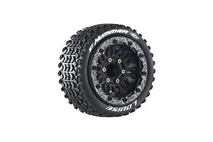 Louise 1/10 MT-Hummer (Soft) Tyres on (0", 1/2" Offset) Black Rims with Hex Adapters - Glued Wheels 2Pcs