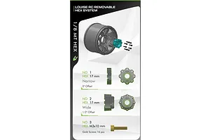 Louise 1/8 MT-Pioneer (Sport) Tyres on (0", 1/2" Offset) Black Rims with Hex Adapters - Glued Wheels 2Pcs image 106607