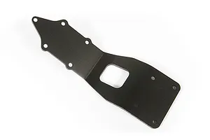 A black aluminium front skid plate for an Axial RC vehicle, featuring a tapered design with multiple mounting holes and a central cutout.