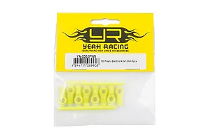 A pack of eight yellow plastic ball ends for RC cars by Yeah Racing, in original retail packaging.