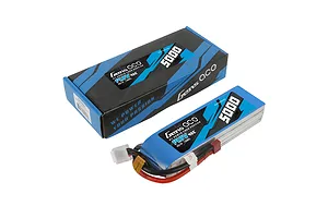 Gens Ace 14.8V 5000mAh 4S LiPo battery and its matching branded cardboard packaging box on a white background.