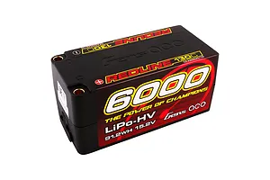 Gens Ace Redline 6000mAh 15.2V HV LiPo battery in a black hard case with red and yellow branding.