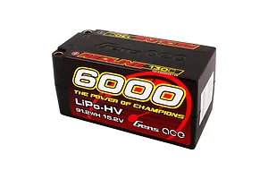 Gens Ace Redline 6000mAh 15.2V 130C HV LiPo battery in a black hard case with red and yellow branding.