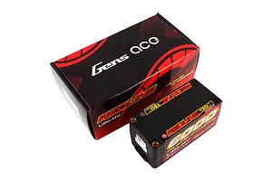 Gens Ace Redline 15.2V 6000mAh 130C HV LiPo battery in a black hard case, shown next to its matching branded cardboard retail box.