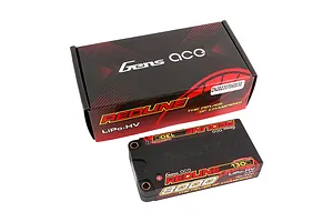 Gens Ace Redline 8000mAh 130C HV LiPo battery in a black hard case, shown with its matching branded product packaging box.