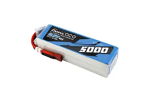 Gens Ace 18.5V 5000mAh 45C soft case LiPo battery with T-style connector and balance lead on a white background.