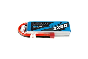 Gens Ace 11.1V 2200mAh 45C soft case LiPo battery with Deans connector and balance plug on a white background.