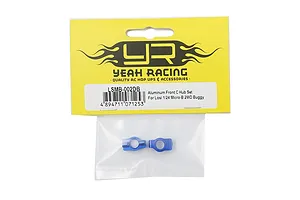 Yeah Racing aluminium front C-hub carriers for Losi 1/24 Micro-B in dark blue, inside original retail packaging.