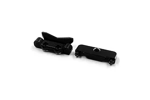 Two black anodized aluminium RC suspension mounts on a white background.