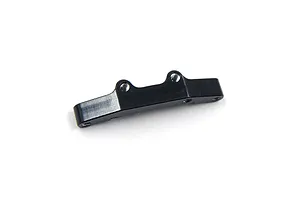 A black anodized aluminium steering drag link component for an RC car, shown against a white background.