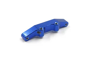 A dark blue anodized aluminium steering drag link component for RC cars, shown from an angled perspective against a white background.