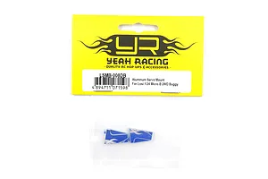 Yeah Racing aluminium servo mount for Losi 1/24 Micro-B 2WD buggy in dark blue, packaged in a yellow and clear plastic retail bag.