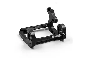 A black anodized aluminium LCG motor mount for RC cars, featuring a 98mm marking and the Yeah Racing logo.