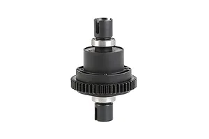 A complete Rovan RC differential assembly featuring a black gear housing, metal drive cups, and ball bearings on a white background.