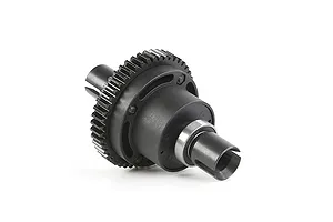 A complete black RC differential assembly with a large gear and metal drive cups on a white background.