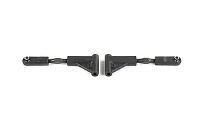 Two black Rovan RC rear upper suspension arms with adjustable rod ends on a white background.