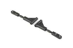 Two black Rovan RC rear upper suspension arms with adjustable turnbuckles on a white background.