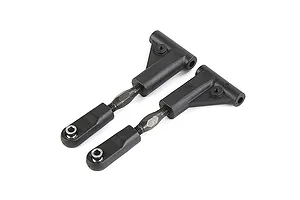 Two black Rovan RC rear upper suspension arms with adjustable turnbuckles on a white background.