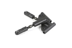 Two black Rovan RC front upper suspension arms with adjustable ball ends on a white background.