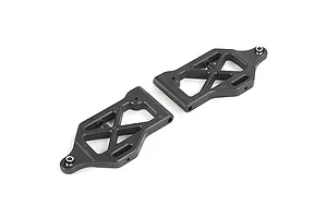 Two black plastic front lower suspension arms for an RC vehicle, shown from a top-down angle on a white background.