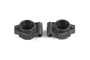 Two black plastic rear hub carriers for an RC car, shown side-by-side against a white background.