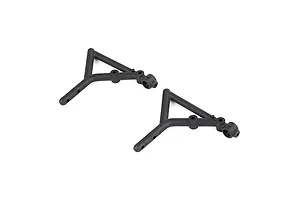 Two black plastic Rovan rear body mounts for RC cars, shown from an elevated angle on a white background.