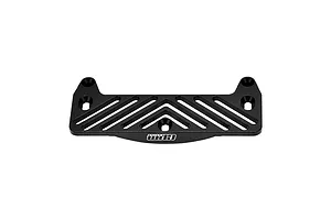 GPM Racing black aluminium front bumper mount for RC cars, featuring a chevron-patterned cutout design and GPM logo.