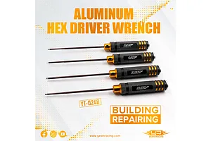 Yeah Racing Aluminium 0.05mm, 1/16", 3/32", 5/64" Hex Driver Wrench Set 4Pcs - Black/Gold image 112262