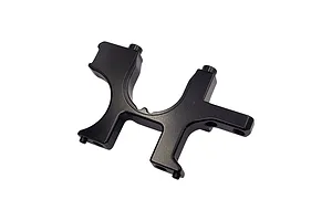 A black anodized aluminium RC car bulkhead component shown from an angled perspective against a white background.
