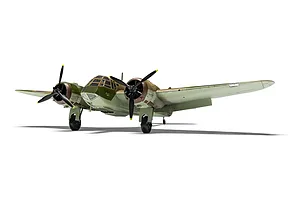 A fully assembled and painted 1/72 scale plastic model of a Bristol Blenheim Mk.IF fighter aircraft, viewed from the front against a white background.