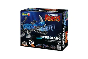 Revell CyberBeasts HydroFang 1/35 scale model kit box showing a blue robotic creature with a power engine.