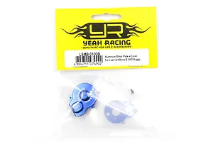 Yeah Racing aluminium motor plate and cover in dark blue for Losi 1/24 Micro-B, packaged in a branded yellow and clear plastic bag.