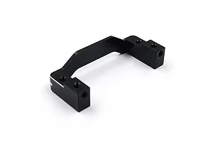 A black anodized aluminium servo mount for RC cars, featuring a U-shaped design with multiple threaded mounting holes.