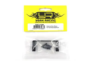 Yeah Racing Aluminium Servo Mount for Team Associated RC10 in black, packaged in a clear plastic bag with a yellow header card.
