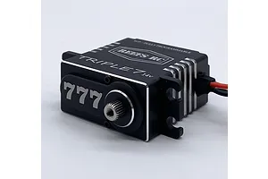 Reefs RC Triple 7 14V waterproof brushless metal geared servo in black finish, viewed from the front corner.