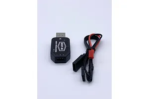 Reefs RC USB servo programmer device with a black plastic housing and an attached wiring harness featuring a JST connector.