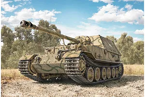 Box art illustration of an Italeri 1/35 scale Sd.Kfz. 184 Elefant tank destroyer in a field setting.