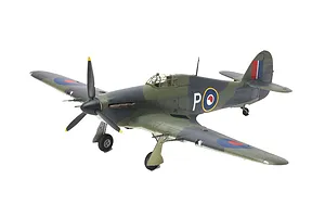 A completed 1/32 scale plastic model of a Hawker Sea Hurricane Mk.IIC fighter plane with camouflage paint and Royal Navy markings.