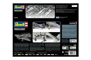 Back of the Revell 1/32 Hawker Sea Hurricane Mk.IIC model kit packaging showing assembly photos, product details, and safety information.