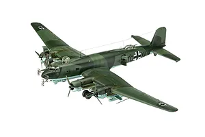 A completed 1/72 scale plastic model of a Focke-Wulf Fw 200 Condor bomber, painted in dark green camouflage with German military markings.