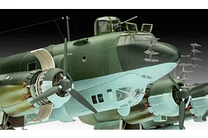 Close-up of a finished 1/72 scale plastic model of a Focke-Wulf Fw 200 Condor bomber, showing the nose, cockpit, and engine nacelles.