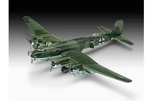 A fully assembled and painted 1/72 scale plastic model of a Focke-Wulf Fw 200 Condor bomber, featuring a green camouflage paint scheme and German markings.