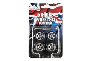 DDA 1/24 Low Profile 5 Spoke Scaled Plastic Model Wheel Set 4Pcs - Chrome