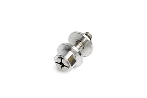A silver metal collet propeller shaft adaptor for RC planes, showing the collet nut, shaft, and washer assembly.