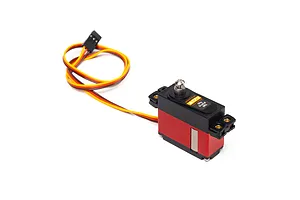 Spektrum A179 mini digital metal geared servo with red aluminium casing and attached three-wire connector cable.