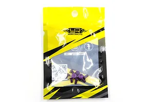 A pack of Yeah Racing purple aluminium countersunk screws in a yellow and black branded plastic bag.