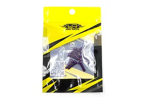 A pack of 10 purple anodized aluminium button head screws in a Yeah Racing branded yellow and black plastic bag.