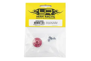 Yeah Racing red aluminium spur gear mount for Kyosho Fazer D2 in original retail packaging with included screws.