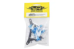 Yeah Racing TADT-003BU graphite front shock tower and blue aluminium bulkhead set in original retail packaging.